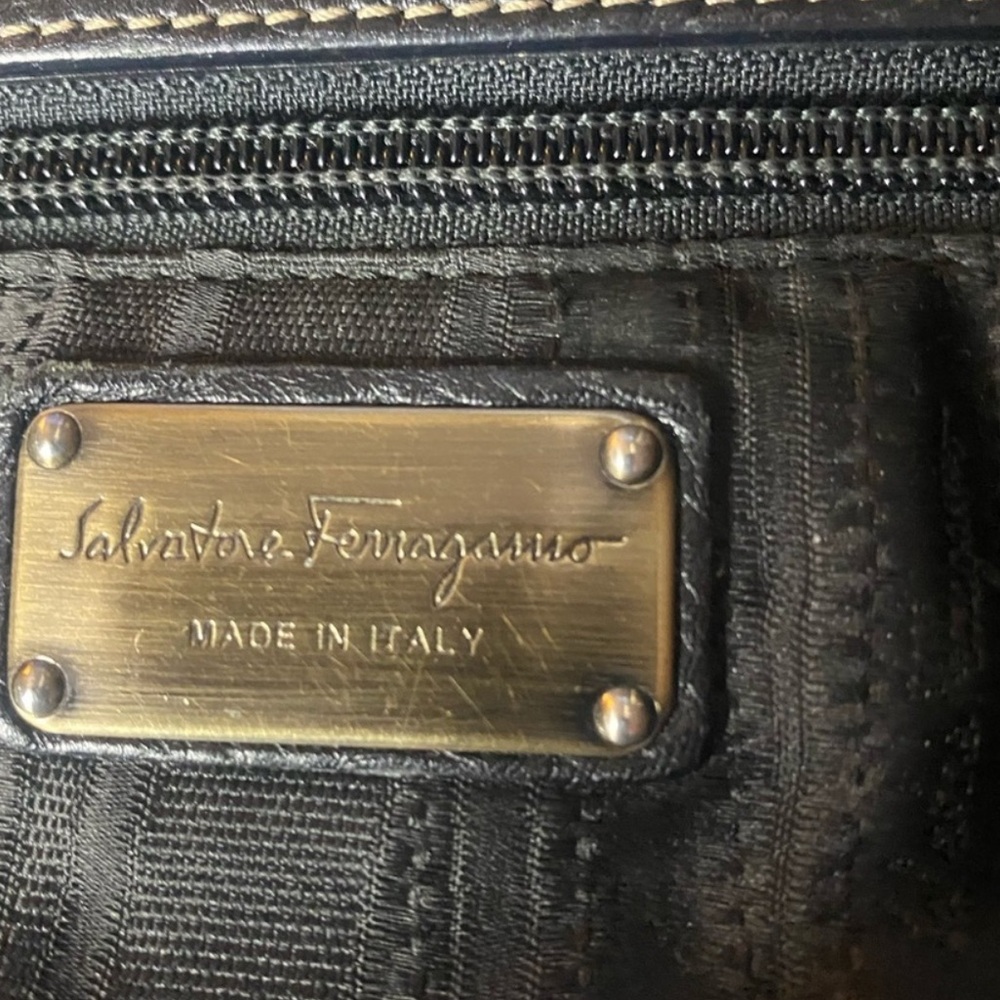 Salvatore Ferragamo Black Pebbled Leather Shoulder Bag with Gold Hardware - Picture 7 of 14